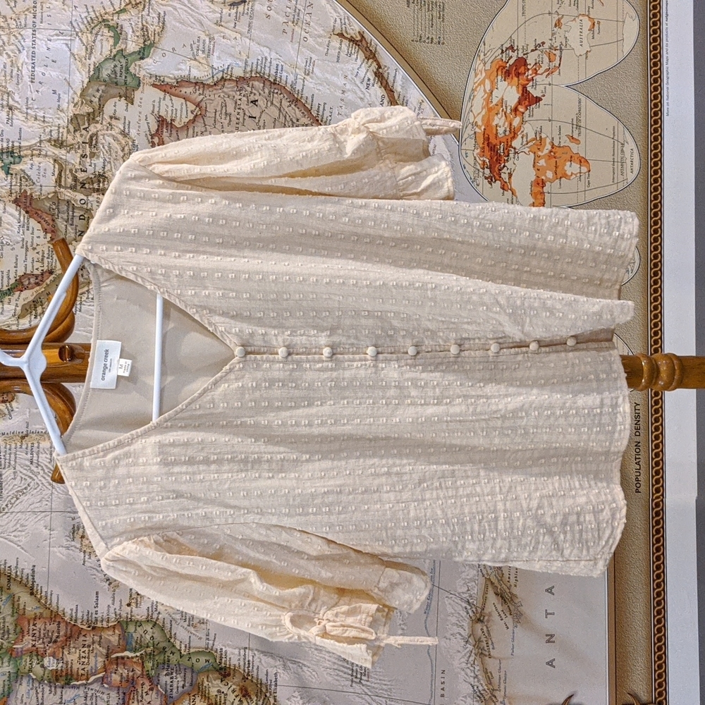 Boho Cream Swiss dot blouse
